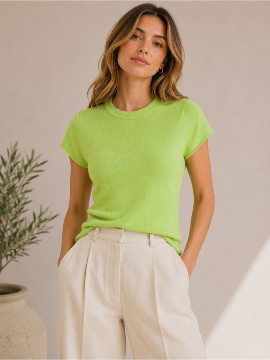J. Crew Sweaters - J.Crew Collection 100% Cashmere Short Sleeve Sweater | Neon Lime Green | Size S